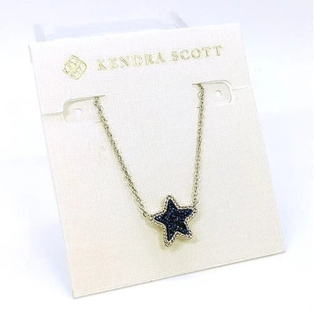 Kendra Scott Jae Star Gold Pendant Necklace In Dark Blue Drusy